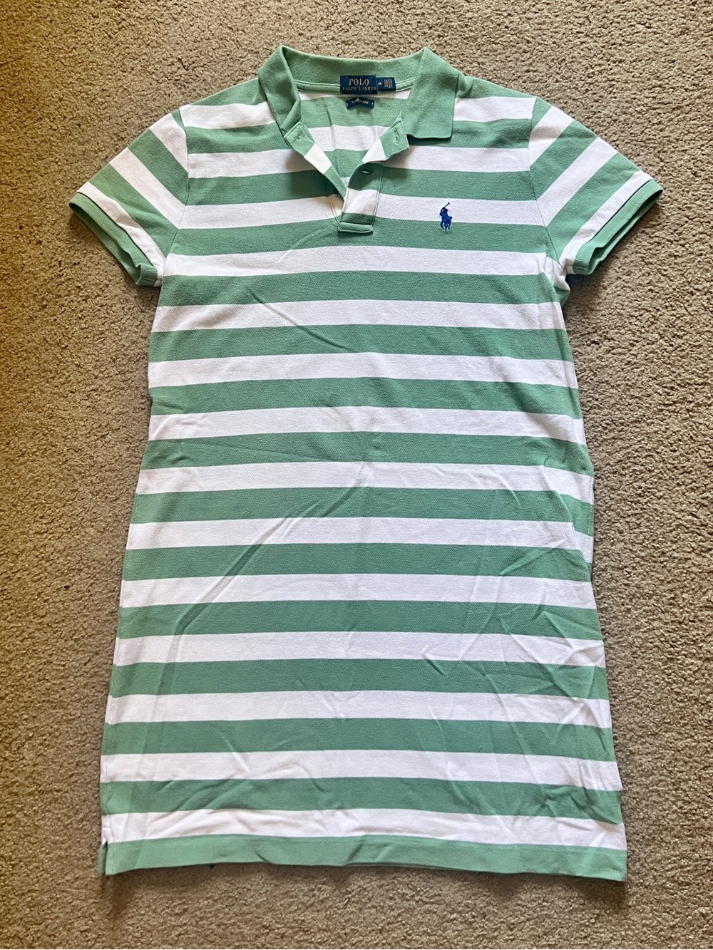 Ralph Lauren Mini Mesh Green and White Striped Polo Dress